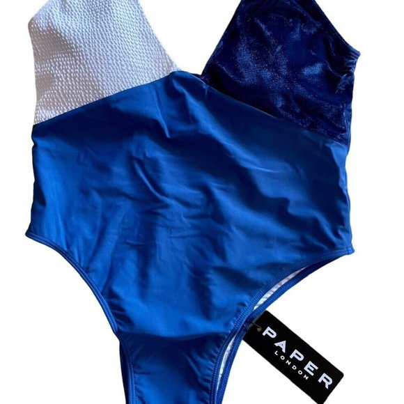 Paper London Cori One Piece Swimsuit Large NWT White Blue Size L - Picture 1 of 9